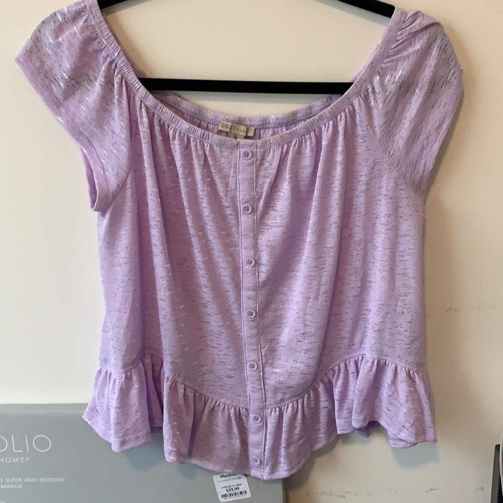 purple flowy cropped shirt